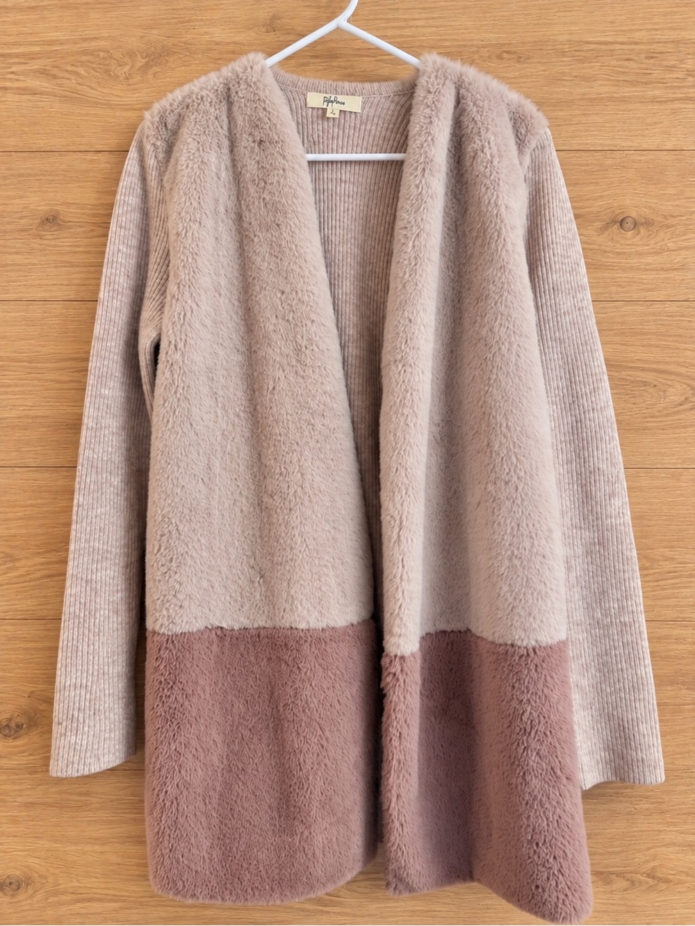 Peyton & Primrose Faux Fur Colorblock Pink Mauve Open Front | Medium